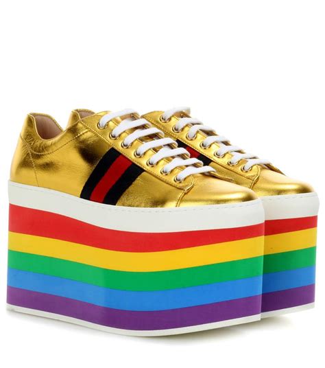 gucci peggy gold platform rainbow sneakers|gucci peggy metallic sneakers.